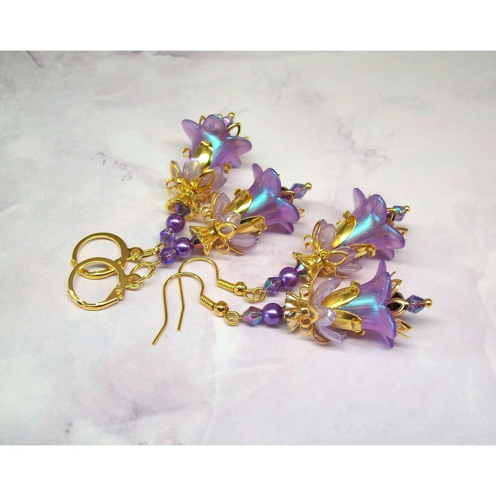 Lilac Purple Earrings Boho Floral Dangles, Artisan Crafted Flower Jewelry, Gift
